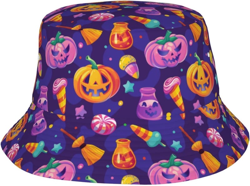 YFBXHSN Cartoon Pumpkin Halloween Bucket Hat Pumpkin Hat Ghost Cap Outdoor for Men Women Beach, Golf, Fishing Hat - Image 1